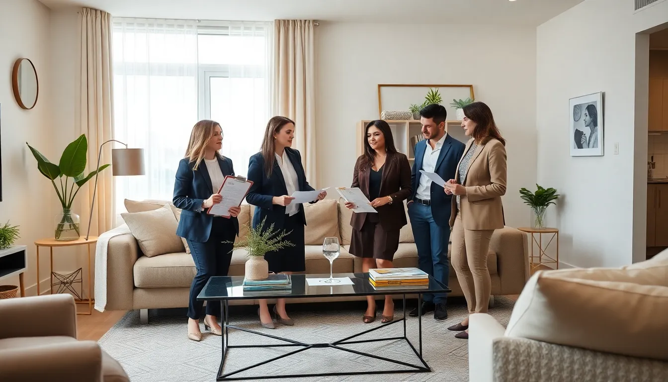 professionals discussing budget-friendly home renovation ideas in a modern living room.